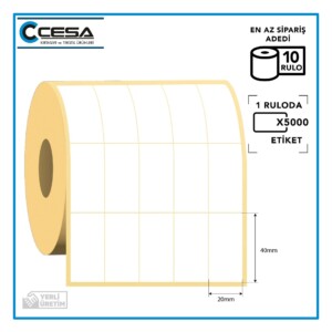 Kuşe Barkod Etiketi 5'li Bitişik 20x40 mm 5000 Sarım 10 Rulo (RİBON İLE BASKI)