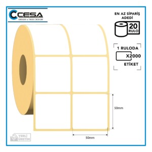 Kuşe Barkod Etiketi 2'li Ayrık 50x50 mm 2000 Sarım 20 Rulo (RİBON İLE BASKI)