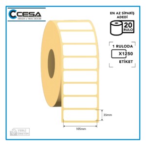 Termal Barkod Etiketi 105x35 mm 1250 Sarım 20 Rulo