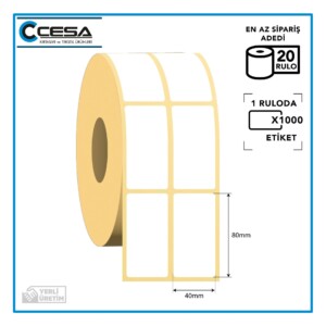 Termal Barkod Etiketi 2'li Ayrık 40x80 mm 1000 Sarım 20 Rulo