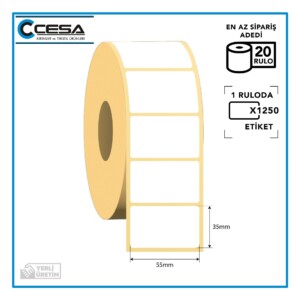 Termal Barkod Etiketi 55x35 mm 1250 Sarım 20 Rulo