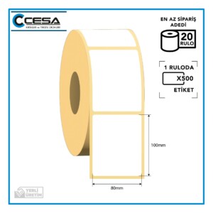 Termal Barkod Etiketi 80x100 mm 500 Sarım 20 Rulo