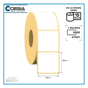 Termal Barkod Etiketi 80x80 mm 600 Sarım 15 Rulo