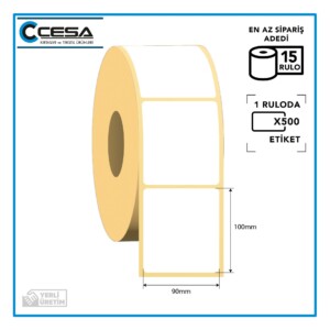 Termal Barkod Etiketi 90x100 mm 500 Sarım 15 Rulo