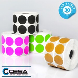 30 mm Çap Etiketi (1 Rulo = 2500 Adet) (1 Paket = 5 Rulo)